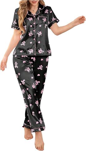 WDIRARA Women's 2 Piece Pajama Pants Set Cow Print Round Neck Short Sleeve Tee Top with Pants in Kuwait