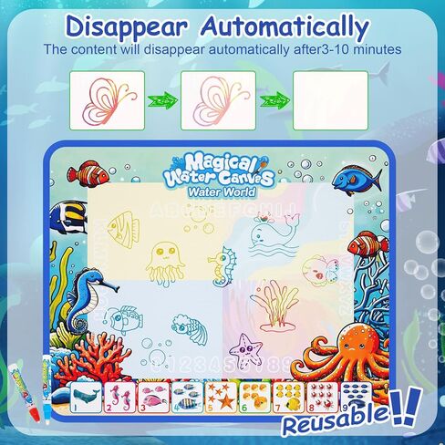 حصيرة رسومات الشعار المبتكرة المائية، حصيرة رسم للأطفال، ألعاب كتابة رسم للأطفال الصغار، حصيرة تلوين قابلة لإعادة الاستخدام، هدايا عيد الميلاد لعيد الميلاد لـ 3 4 5 6 7 8 سنوات من الأولاد والبنات، 40 × 32 بوصة in Kuwait