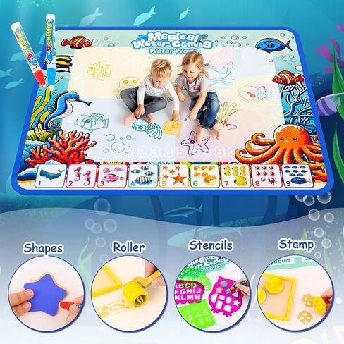 حصيرة رسومات الشعار المبتكرة المائية، حصيرة رسم للأطفال، ألعاب كتابة رسم للأطفال الصغار، حصيرة تلوين قابلة لإعادة الاستخدام، هدايا عيد الميلاد لعيد الميلاد لـ 3 4 5 6 7 8 سنوات من الأولاد والبنات، 40 × 32 بوصة in Kuwait