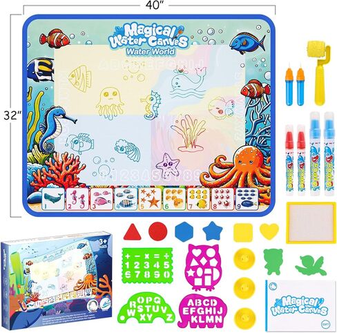 حصيرة رسومات الشعار المبتكرة المائية، حصيرة رسم للأطفال، ألعاب كتابة رسم للأطفال الصغار، حصيرة تلوين قابلة لإعادة الاستخدام، هدايا عيد الميلاد لعيد الميلاد لـ 3 4 5 6 7 8 سنوات من الأولاد والبنات، 40 × 32 بوصة in Kuwait