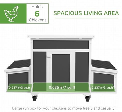PawHut Wooden Chicken Coop, Chicken Tractor for 6 Chickens, Outdoor Poultry Cage Rabbit Hutch Duck Coop Hen House with Nesting Box, Tray, Windows, Dark Gray in Saudi Arabia