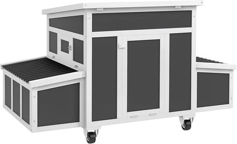 PawHut Wooden Chicken Coop, Chicken Tractor for 6 Chickens, Outdoor Poultry Cage Rabbit Hutch Duck Coop Hen House with Nesting Box, Tray, Windows, Dark Gray in Saudi Arabia