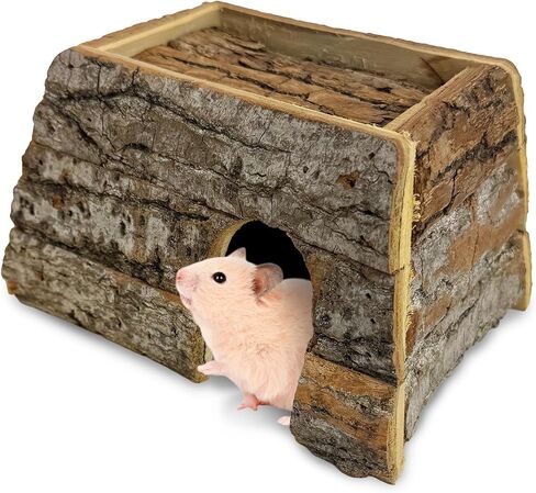 kathson Bark Wood Dwarf Hamster House with Small Window Mouse Natural Chewable Hideout Hut Mice Resting Room Hamster Cage Accessory for Dwarf Hamster Mice Young Syrian Hamsters and other Small Animals in Saudi Arabia