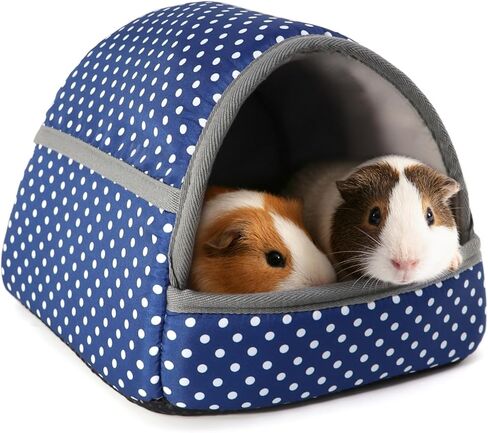 Guinea Pig Hideout with Cuddle Pouch - Washable Dwarf Rabbit Bed, Durable Fabric with Soft Lining - Small Animal Cage Accessories - Grey Dot in Saudi Arabia