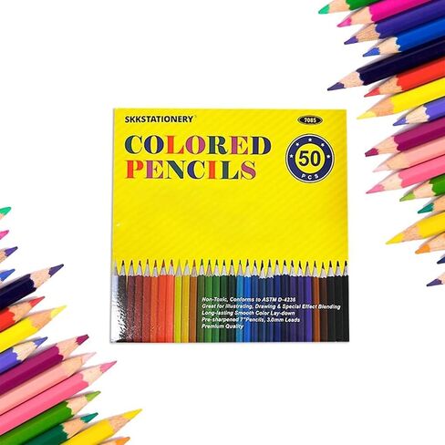 50 قطعة من أقلام الرصاص الملونة من SKKSTATIONERY، 50 لونًا نابضًا بالحياة، أقلام رسم للرسم والفنون وكتب التلوين وهدايا عيد الميلاد للعودة إلى المدرسة in Kuwait