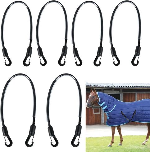 6 Pcs Horse Blanket Leg Straps - Elastic Replacement Straps with Double-Ended Quick Clips 20" Adjustable Stretchy Leg & Tail Straps, Horse Supplies Fit for Winter Turnout Rugs & Stall Buckets (Medium) in Kuwait