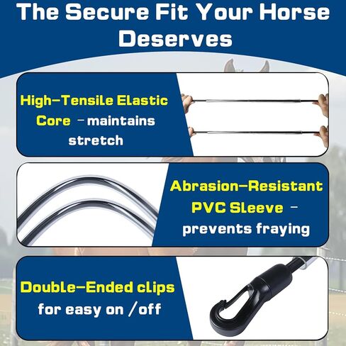 6 Pcs Horse Blanket Leg Straps - Elastic Replacement Straps with Double-Ended Quick Clips 20" Adjustable Stretchy Leg & Tail Straps, Horse Supplies Fit for Winter Turnout Rugs & Stall Buckets (Medium) in Kuwait