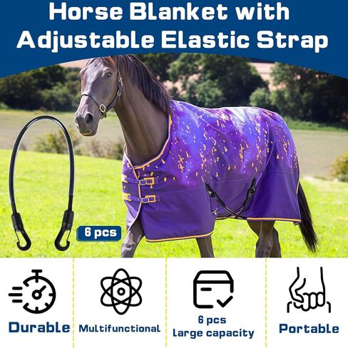 6 Pcs Horse Blanket Leg Straps - Elastic Replacement Straps with Double-Ended Quick Clips 20" Adjustable Stretchy Leg & Tail Straps, Horse Supplies Fit for Winter Turnout Rugs & Stall Buckets (Medium) in Kuwait