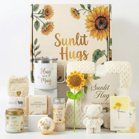 Gift Baskets for Women - Sunflower Self Care Gift Set w/Sunlit Hugs, Flannel Blanket, 304 Tumbler & Spa Kit - Birthday/Get Well/Thinking of You Gifts in Saudi Arabia