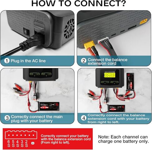 شاحن بطارية LiPo بشاشة كبيرة ومفرغ شاحن RC مزدوج 10 أمبير شاحن بطارية سريع التوازن لـ 1-6S LiPo LiHV Li-ion Life 1-15S NiCD NiMH PB بطاريات ذكية RC سيارة بدون طيار (رمادي) in Kuwait