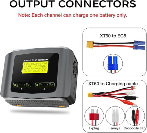 شاحن بطارية LiPo بشاشة كبيرة ومفرغ شاحن RC مزدوج 10 أمبير شاحن بطارية سريع التوازن لـ 1-6S LiPo LiHV Li-ion Life 1-15S NiCD NiMH PB بطاريات ذكية RC سيارة بدون طيار (رمادي) in Kuwait