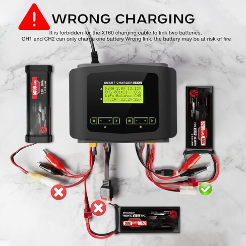 شاحن بطارية LiPo بشاشة كبيرة ومفرغ شاحن RC مزدوج 10 أمبير شاحن بطارية سريع التوازن لـ 1-6S LiPo LiHV Li-ion Life 1-15S NiCD NiMH PB بطاريات ذكية RC سيارة بدون طيار (رمادي) in Kuwait