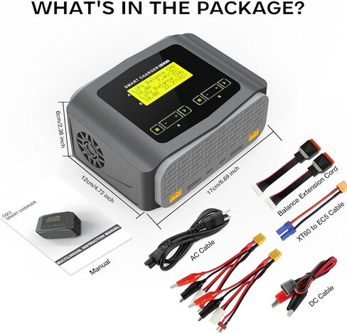 شاحن بطارية LiPo بشاشة كبيرة ومفرغ شاحن RC مزدوج 10 أمبير شاحن بطارية سريع التوازن لـ 1-6S LiPo LiHV Li-ion Life 1-15S NiCD NiMH PB بطاريات ذكية RC سيارة بدون طيار (رمادي) in Kuwait