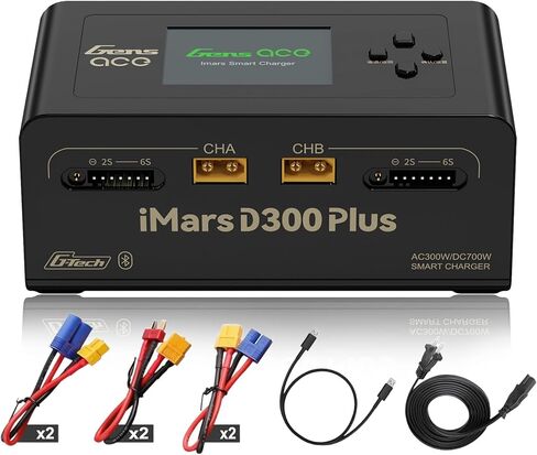 IMARS D300 Plus Gens Ace Lipo شاحن بطارية G-Tech Series Dual Lipo Balance Charger AC 300W DC 700W 16A شاحن ذكي لبطاريات ليبو 1s~6s، Life/NiCd/MH/LiHV، التوصيل والتشغيل (أسود) in Kuwait