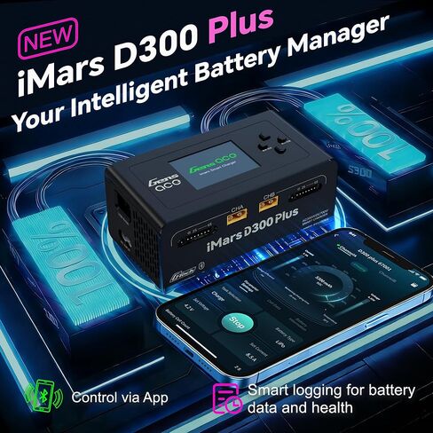 IMARS D300 Plus Gens Ace Lipo شاحن بطارية G-Tech Series Dual Lipo Balance Charger AC 300W DC 700W 16A شاحن ذكي لبطاريات ليبو 1s~6s، Life/NiCd/MH/LiHV، التوصيل والتشغيل (أسود) in Kuwait