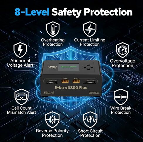 IMARS D300 Plus Gens Ace Lipo شاحن بطارية G-Tech Series Dual Lipo Balance Charger AC 300W DC 700W 16A شاحن ذكي لبطاريات ليبو 1s~6s، Life/NiCd/MH/LiHV، التوصيل والتشغيل (أسود) in Kuwait