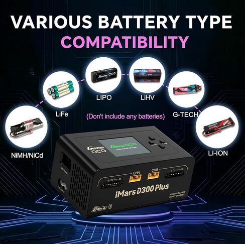 IMARS D300 Plus Gens Ace Lipo شاحن بطارية G-Tech Series Dual Lipo Balance Charger AC 300W DC 700W 16A شاحن ذكي لبطاريات ليبو 1s~6s، Life/NiCd/MH/LiHV، التوصيل والتشغيل (أسود) in Kuwait