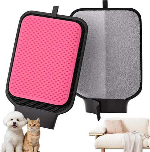 Dual-Sided Pet Hair Removal Glove, Pet Hair Remover with Adjustable Wrist Strap, Soft Silicone Shedding Brush for Dogs & Cats, Pet Hair Gloves for Couch, Carpet, Clothing (Pink) in Saudi Arabia