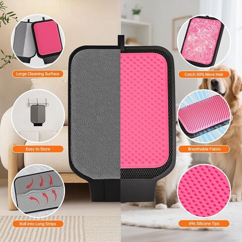 Dual-Sided Pet Hair Removal Glove, Pet Hair Remover with Adjustable Wrist Strap, Soft Silicone Shedding Brush for Dogs & Cats, Pet Hair Gloves for Couch, Carpet, Clothing (Pink) in Saudi Arabia