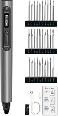 Cordless Engraving Pen for Jewelry Making and 3D Print Finishing, Mini Rotary Tool with OLED and One-Key Pause, High Precision Portable Carving Kit with 30 Bits, Ideal Creative Gift for DIY Artists in Saudi Arabia