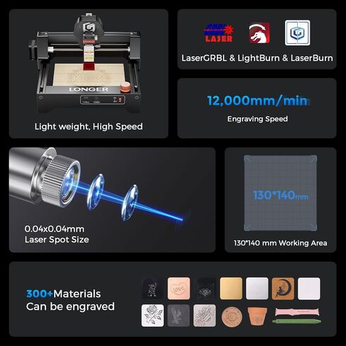 LONGER Ray5 mini 2.5W Laser Engraver and Portable Laser Engraver, 0.04mm Laser Spot, 12000mm/min, Desktop Laser Engraver, Ideal for DIY Projects on Wood, Metal, Acrylic, Leather, and More (2.5W) in Kuwait