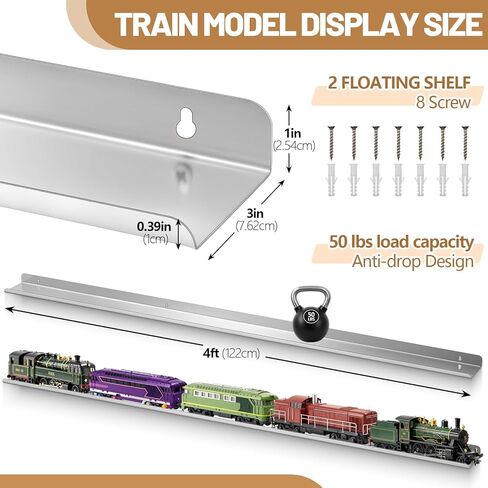 2 Pack 8 ft O Ho N Scale Train Display Shelf Set Trains Shelving O Gauge Trains Stainless Steel Floating Ledges for Living Room Office Gauge Model Railroad Train Shelf with 8 Screw Accessory in Saudi Arabia