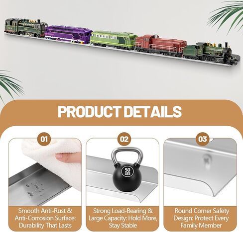 2 Pack 8 ft O Ho N Scale Train Display Shelf Set Trains Shelving O Gauge Trains Stainless Steel Floating Ledges for Living Room Office Gauge Model Railroad Train Shelf with 8 Screw Accessory in Saudi Arabia