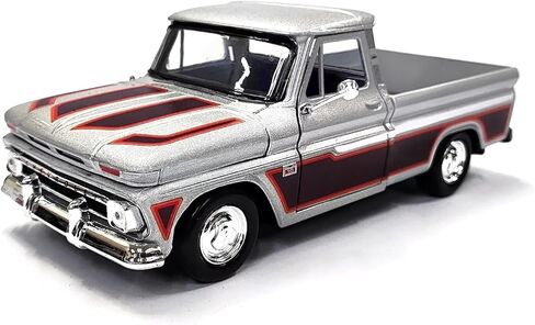 1966 C 10 Fleetside Pickup Truck Silver Metallic with Brown Sides American Classics Series 1/24 Diecast Model Car by Motormax 73355SIL in Saudi Arabia