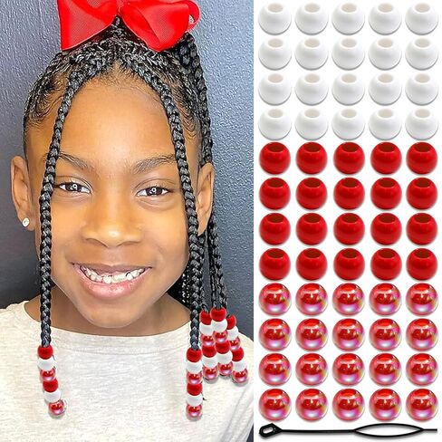 NAISKA 60Pcs Valentines Hair Beads for Kids Girls White Beads for Hair Cute Dreadlock Beads Colorful Clear Hair Beads for Braids Small Pony Beaded Hair Clips Valentine's Day Loc Beads Hair Jewelry in Saudi Arabia