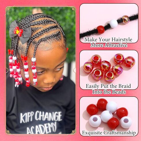 NAISKA 60Pcs Valentines Hair Beads for Kids Girls White Beads for Hair Cute Dreadlock Beads Colorful Clear Hair Beads for Braids Small Pony Beaded Hair Clips Valentine's Day Loc Beads Hair Jewelry in Saudi Arabia