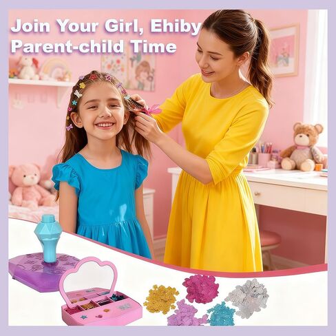 Gem Stapler Kit for Hair with Rainbow Clip-in Extensions – Hair Bedazzler Stamp Tool with Reusable Gems & Glitter Patches | Bling Hair Jewel Design Set + Play Hair | Girls Accessories Gift (Age 6-12) in Kuwait