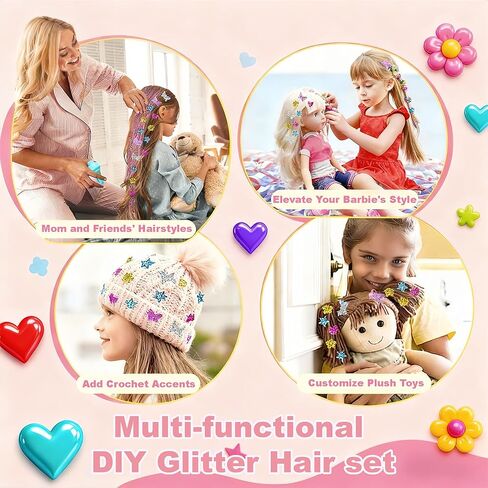 Gem Stapler Kit for Hair with Rainbow Clip-in Extensions – Hair Bedazzler Stamp Tool with Reusable Gems & Glitter Patches | Bling Hair Jewel Design Set + Play Hair | Girls Accessories Gift (Age 6-12) in Kuwait
