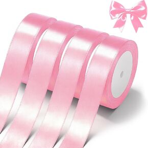 شريط ساتان أبيض مقاس 2.54 سم × 4 لفات شريط قماش ساتان أبيض عريض لتغليف الهدايا، والكريسماس، والزفاف، وباقة الزهور، وحفلات العطلات، والدعوة in Kuwait