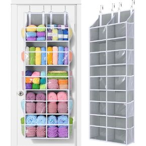 Yecaye 80lb Clear Door Hanging Yarn Storage Organizer, 10 Large Plastic Pockets & 10 Mesh Pockets Over The Door Crochet Organizer, 5 Tier Yarn Ball Storage for Knitting Needles, Gray in Kuwait
