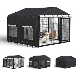 Outdoor Dog Kennel Cover for 4.2'Dx4.2'Wx4.5'H Crate with 3-in-1 Window, 600D Polyester Full Coverage & Silver-Coated Interior Waterproof Dog Crate Cover for Large Dog Cage Outdoor (Cover Only) in Saudi Arabia
