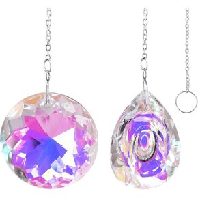 2pcs Hanging Chandelier Crystals Prisms for Window Suncatchers Chandelier Parts Rainbow Maker Pendants,Round & Teardrop Sun Catchers Charm in Kuwait