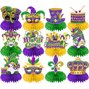 Masquerade Mask Honeycomb Centerpieces, 12Pcs Glitter Fat Tuesday Decorations Centerpiece Table Decorations 3D Table Centerpieces for Masquerade New Orleans Fat Tuesday Decorations in Saudi Arabia
