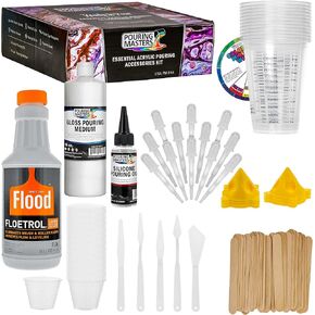 U.S. Art Supply - 1 Quart Floetrol Additive Pouring Supply Paint Medium Deluxe Kit for Mixing, Epoxy, Resin - Silicone Oil,1 and 10 Ounce Plastic Cups, Mini Painting Stands, Sticks, Pallete Knifes in Kuwait