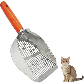 Cat Litter Scoop Metal 304 Stainless Steel, One-Piece Pressed Design with No Weld Spots, Durable Anti-Break Handle, Dual Slot Sizes, with Holder Stand, Easy to Clean, Filters Small Litter Clumps in Kuwait