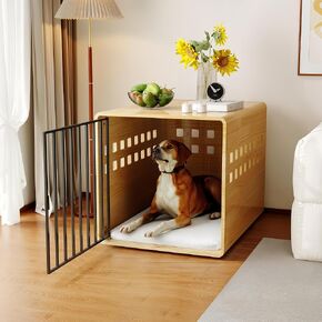 Wooden Furniture Dog Crate for Medium & Small, Solid Wood Puppy Crates for Small Indoor, Decorative Dog Kennel Indoor with Door, Pet House End Table for Bedroom, Living Room, Natural in Kuwait