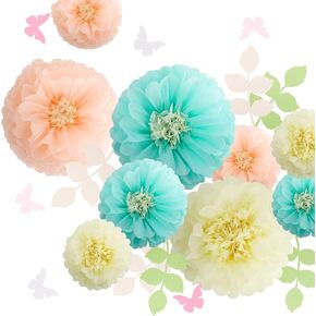 Fonder Mols Tissue Paper Chrysanth Flowers Paper Leaves DIY Crafting for Rustic Wedding Backdrop Baby Shower Nursery Decorations (Set of 15, Khaki Ivory White) in Kuwait