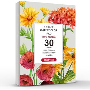 وسادة ورق ألوان مائية، 30 ورقة ضغط ساخن A5 (8.3 × 5.8) ورق ألوان مائية، 140 رطل/300 جرام في المتر المربع لوحة ألوان مائية قابلة للتمزيق، ألوان مائية قطن 100% للرسم الفني والوسائط المختلطة in Kuwait