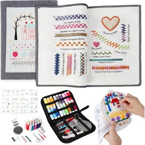 Udihch Embroidery Stitch Book Kit (86 PCS), Embroidery Patterns with Step-by-Step Tutorials, Portable Sewing Toolkit, Includes Floss and Needles, Suitable for Beginners and DIY Craft Enthusiasts in Kuwait