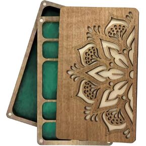 Wooden Bead Storage Organizer, 7x4x1 in Bead Sorting Tray with Attachment Lid, Multi-Size Compartments, Mandala Carving Pattern, Protects Loose Beads in Saudi Arabia