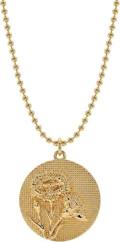 MEVECCO Gold Birth Flower Coin Necklace for Women 12 Month Flower Pendent 18K Gold Plated with Beaded Chain Personalized Embossed Floral Disc Necklace Birthday Gifts in Saudi Arabia