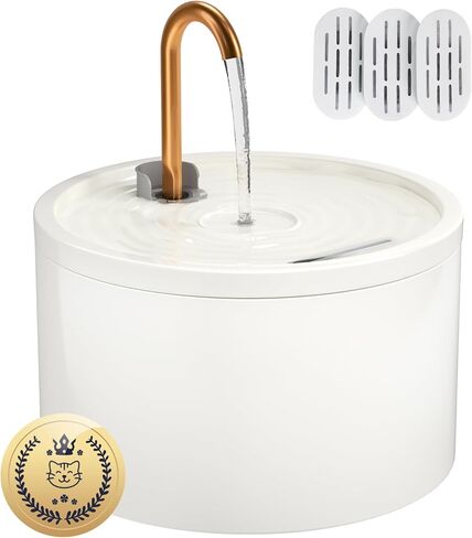 Ceramic Cat Water Fountain - 2.1L/71oz - All-Ceramic Body & Pure Copper Water Spout - Non-Toxic - Automatic Pet Drinking Fountain Indoor with Ultra-Quiet Pump, and 3Pcs Filter & Sponge (White) in Kuwait