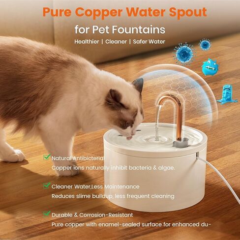 Ceramic Cat Water Fountain - 2.1L/71oz - All-Ceramic Body & Pure Copper Water Spout - Non-Toxic - Automatic Pet Drinking Fountain Indoor with Ultra-Quiet Pump, and 3Pcs Filter & Sponge (White) in Kuwait