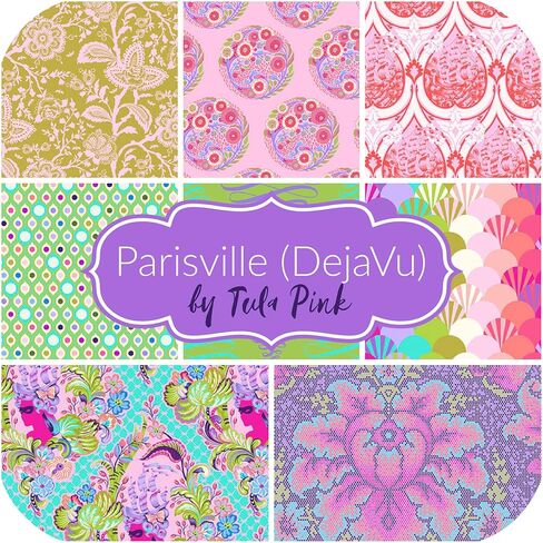 حزمة Parisville Deja Vu Fat Quarter Bundle (8 قطع) من Tula Pink for Free Spirit 18 × 21 بوصة (45.72 سم × 53.34 سم) قطع قماش من نسيج اللحاف DIY in Kuwait