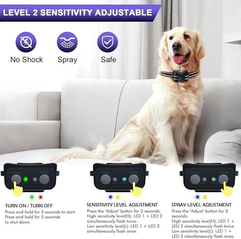 Citronella Bark Collar, Citronella Spray Dog Collar for Dogs Level 2 Sensitivity Adjustable Spray Collar, Safer Spray Training Dog Collar Suitable for All Types of Dogs in Saudi Arabia