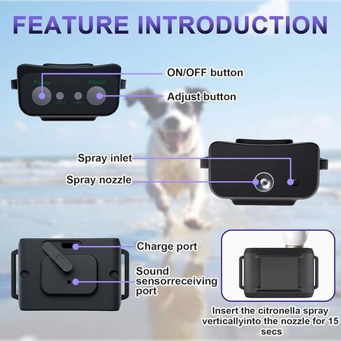 Citronella Bark Collar, Citronella Spray Dog Collar for Dogs Level 2 Sensitivity Adjustable Spray Collar, Safer Spray Training Dog Collar Suitable for All Types of Dogs in Saudi Arabia